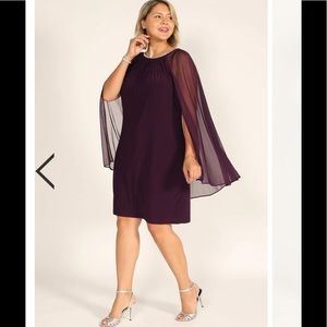 NWT,R&M Richards CHIFFON JERSEY DRESS RHINESTONE NECKLINE. Merlot